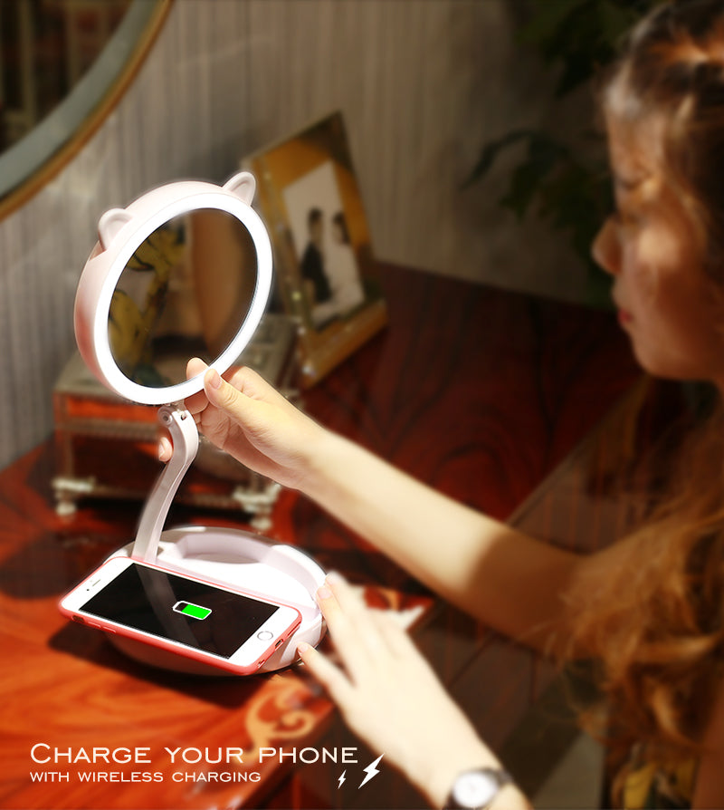 wireless charger light up makeup mirror