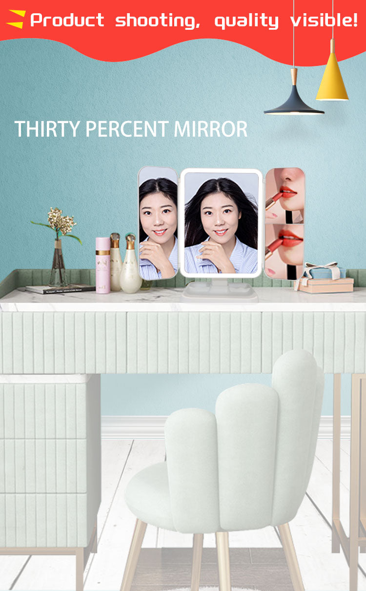 2 Ways 3 fold Vanity Mirror Adjustable 3 Color Mode Desktop Mirror Multiple Rotation Mirror